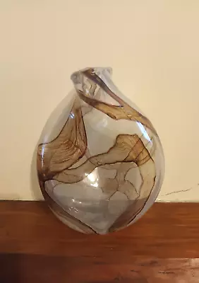 Buy MDINA Studio Earth Tones Unusual Rare Twisted Pinched Art Glass Vase Signed • 30£