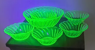 Buy Uranium Glass Bagley Art Deco 1930 Desert Bowls Set • 35£