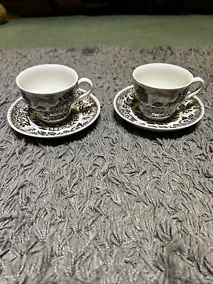Buy Barratts Staffordshire Ware Made In England Elizabethan 2 Cups And Saucers Brown • 4£