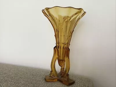 Buy  Art Deco Rocket Vase Amber Pressed Glass  • 22£