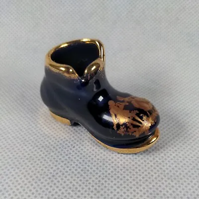 Buy Limoges Porcelain Miniature Boot - Blue & Gold • 14.95£