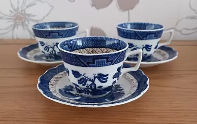 Buy Royal Doulton Booths ‘real Old Willow’ 1981, Three Teacups & Saucers. • 14£