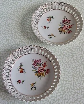 Buy A Pair Of Antique Dresden Style Pierced Porcelain Bowls Floral Sprays 19.5cm • 16.99£