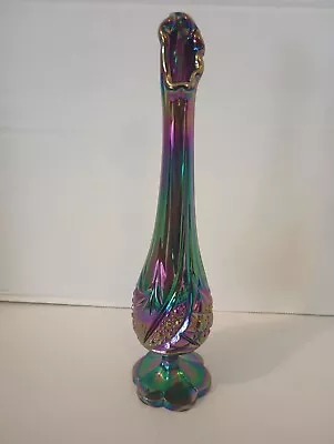 Buy Vintage Fenton Amethyst Carnival Glass Swung Bud Vase 10 3/4  Tall  • 37.88£