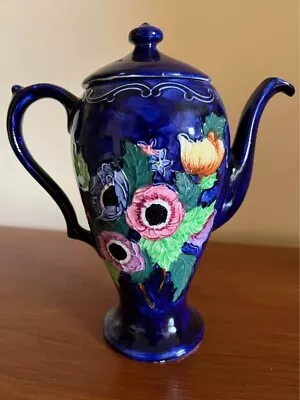 Buy Vintage Collectable Maling Pottery Coffee Pot, Vibrant Anemones Design On Blue • 27£