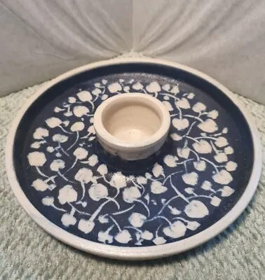 Buy Handmade Ceramic Pottery Candle Holder Candlestick Cobalt Blue Leaf Vine Design • 14£