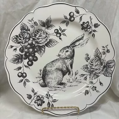 Buy Single Maxcera Gray Toile Easter Bunny Rabbit Scalloped DINNER Plate New 11” NWT • 13.76£