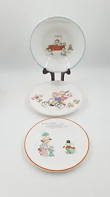 Buy Shelley Pottery Mabel Lucie Attwell 2 Plates & Bowl C 1920s - 1950s Nursery Ware • 44.95£