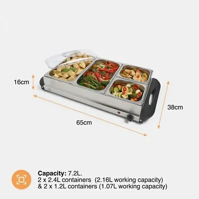 Buy VonShef Food Warmer 4 Tray – 7.2L Buffet Server And Plate Warmer 300W With Lids • 55£