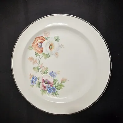 Buy Vtg Harker Pottery  Floral Wild Rose Amy Dinner Plate 9  Silver Rim Orange Pink • 16.04£