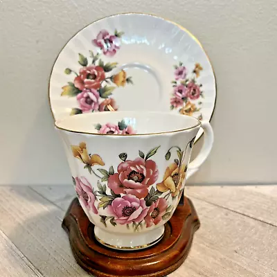 Buy Vintage Teacup Saucer Duchess Fine Bone China England Poppies Floral Gold Trim • 24.12£