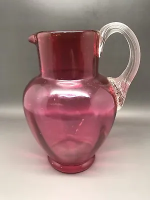 Buy Vintage Cranberry Glass Jug With Clear Handle - 15 Cm (Y430) • 18.50£