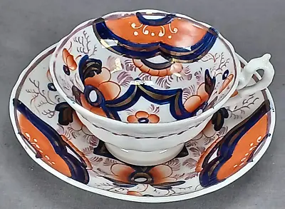 Buy C. J. Mason Pattern 3096 Orange Cobalt & Luster Floral Tea Cup & Saucer C1830 A • 118.54£