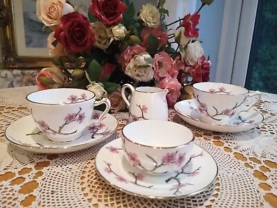 Buy Beautiful Crown Staffordshire  Pink Blossom  7 Pcs Tea Set. Excellent Condition. • 35£