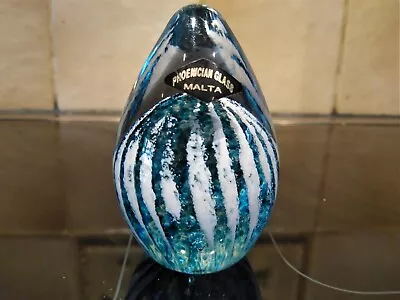 Buy Phoenician Glass Malta, Teardrop Paperweight, Blue/white Stripes • 5£