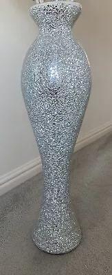Buy Tall Large Floor Vase Silver White Christmas Decor Crackle Glass Mosaic Sparkle • 45.99£