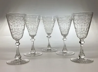 Buy Antique Lobmeyr Wine Glasses No. 54 Bohemian Etched Bird Glasses SET OF FIVE • 400£