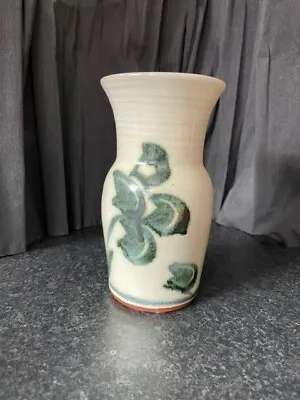 Buy Vintage Studio Vase - North Devon Pottery  - Cream/grey + Green/blue Design • 12.50£