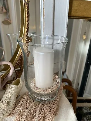 Buy Clear Glass Hurricane Vase Storm Candle Holder With Crushed Pearl Sea Shells • 7£
