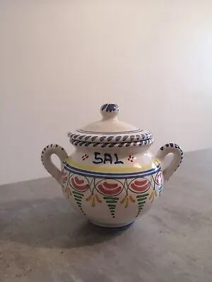 Buy Ceramic Lidded Storage Jar For Salt Sal Spanish Handmade Handpainted Vintage Vgc • 35£