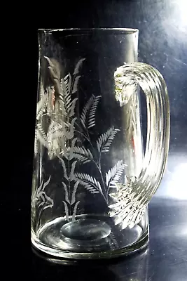 Buy Large Victorian Crystal Jug With Fern Engraving And Stunning Shell Ribbed Handle • 30£
