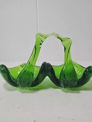 Buy Vintage MCM Art Glass Swan Birds Green Votive Candle Holder Dish  • 15.44£