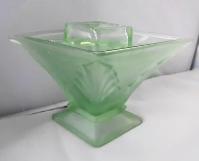 Buy Art Deco Frosted Green Glass Flower / Rose Vase And Frog Insert, Bagley Spinette • 18£