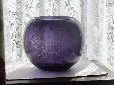 Buy PRE-OWNED LARGE PURPLE MOULDED CRACKLE GLASS GOLDFISH BOWL VASE 19.5cm IN DIAM • 7.50£