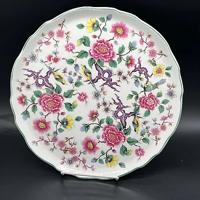 Buy Vtg Old Foley James Kent Pink CHINESE ROSE 10 3/4” Round Cake Plate Yellow Birds • 21.14£