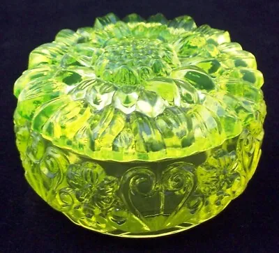 Buy Uranium Glass Vaseline Glass Floral Trinket Powder Box NEW Yellow REDUCED BY £5 • 34£