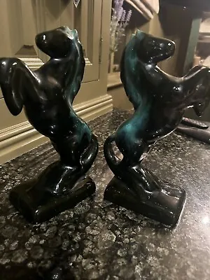 Buy Blue Mountain Pottery Horses  Bookend Vintage Prancing Horse, Black & Green 8 “ • 85£