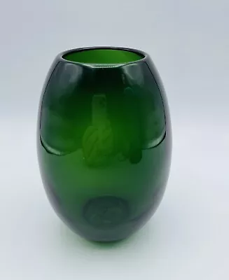 Buy Vtg Marimekko Hand Blown Glass Vase 5 1/2” Emerald Green Finland Original Label • 37.79£