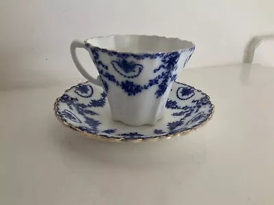 Buy Antique Foley China Cup & Saucer 1900s Blue White • 18£