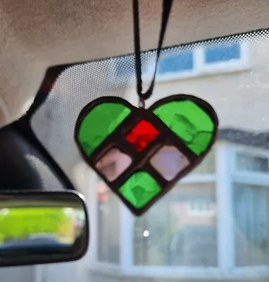 Buy Small, Real Glass, Suncatcher, Heart Shaped,  Stained Glass Art Window Hangings • 8£