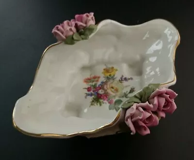 Buy Dresden Antique Bowl Pink Roses German Porcelain 24cm Wide Germany • 31.59£