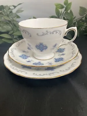 Buy Vintage Royal Osborne Bone China TRIO Tea Cup Saucer Plate Blue Trellis Gold • 14.99£