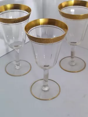 Buy 3 Tiffin-Franciscan Minton Water Wine Goblet Clear Gold Encrusted Rim And Foot • 28.92£