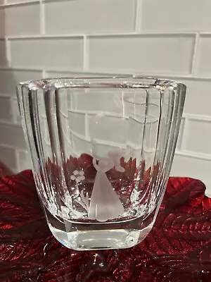 Buy ORREFORS Crystal Etched Vase Signed  Woman W/Birds 5 H X 3 3/4 W • 20.94£