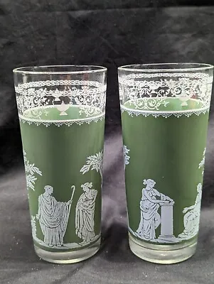 Buy Pair 6.5 In Tall Wedgwood Jasperware Jeanette Green Hellenic Drinking Glasses • 22.05£
