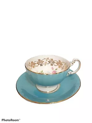 Buy Vtg Aynsley Bone China Cabbage Roses Gold Vines Footed Cup & Saucer Blue #2978 • 93.92£