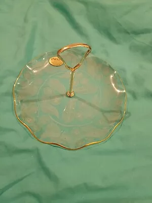 Buy Vintage Single Tier Chance Glass Cake Stand Leaf Pattern  • 14.99£