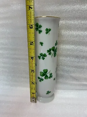 Buy Vintage LEFTON China Gold Trim Hand Painted Shamrock Clover Vase #02612 • 15.15£