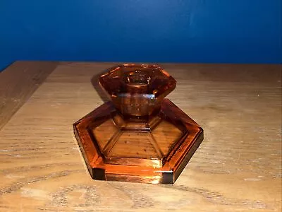 Buy Davidson Amber / Pink Glass Candlestick - Vintage - Great Condition - 2.75” Tall • 14£