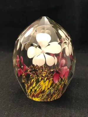 Buy Antique Bohemian/Czech Paperweight Faceted Glass Paperweight Multicolour Flowers • 95£