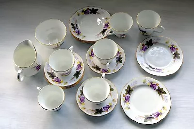 Buy Duchess Vintage Bone China Violets Purple And Green Leaves 18 Piece Tea Set • 18.95£