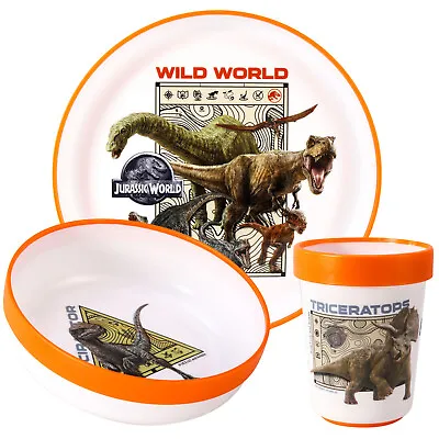 Buy Jurassic World 3pcs Bicolor Kids Dinner Tableware Set Plate, Bowl & Tumbler • 12.99£