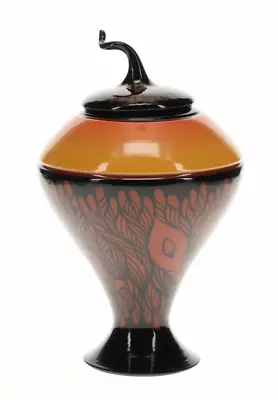 Buy Marti Mocahbee Studio Pottery Jar Virginia Artist Burnt Orange/Black Flower • 189.74£