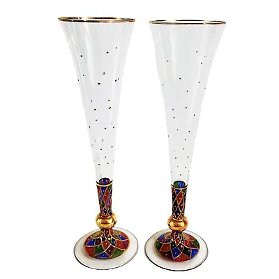 Buy Pier 1 Imports Harlequin Stem Champagne Trumpet Flutes Colorful Boho Set Of 2 • 33.06£