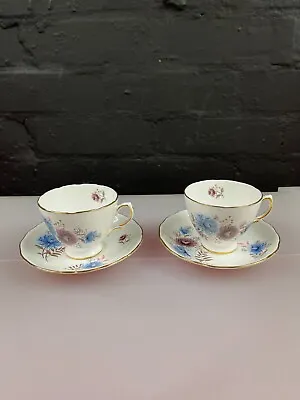Buy 2 X Vintage Royal Vale Teacups And Saucers Blue And Pink Flowers • 16.99£