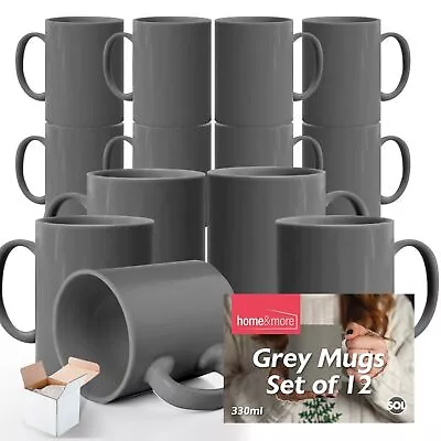 Buy 12-36 Set Of GREY Mugs 330ml Large Stoneware Ceramic Coffee Tea Cup Bulk + Boxes • 44.99£